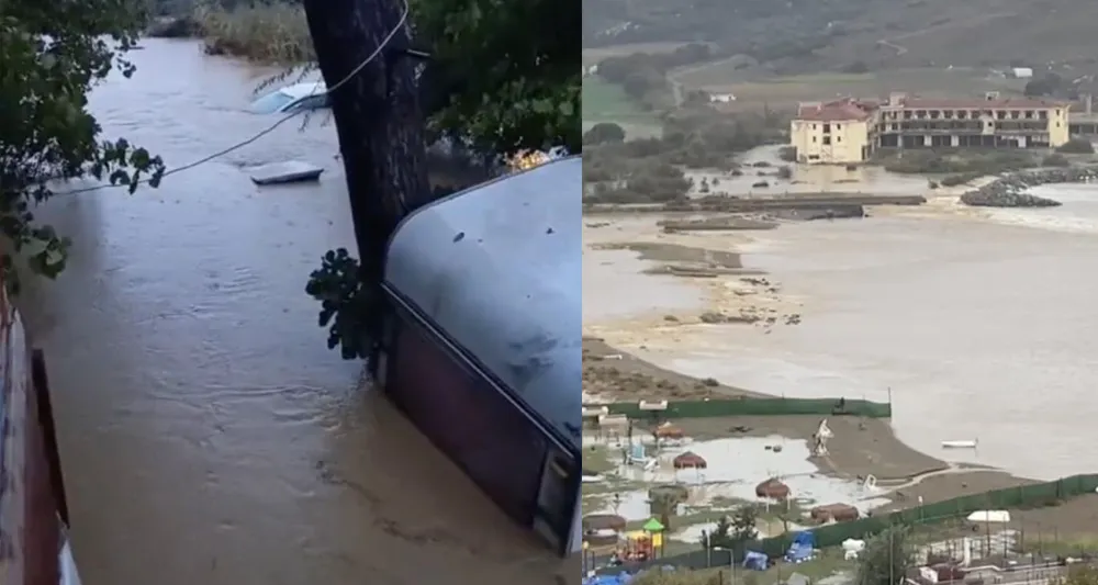 Gökçeada’da sel; araçlar ve evler sular altında kaldı, toprak kayması yolları kapattı